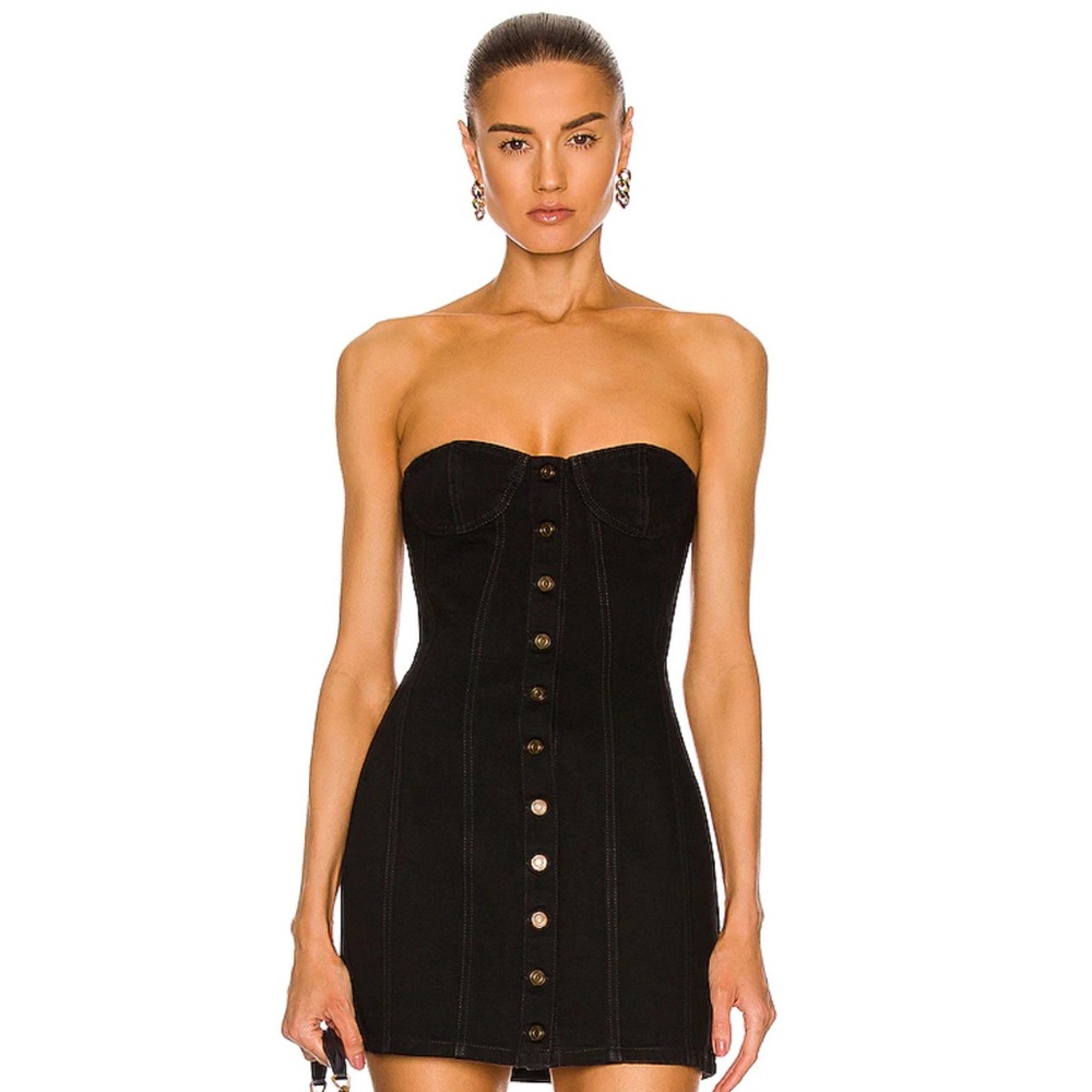 Saint Laurent strapless dress in black denim.